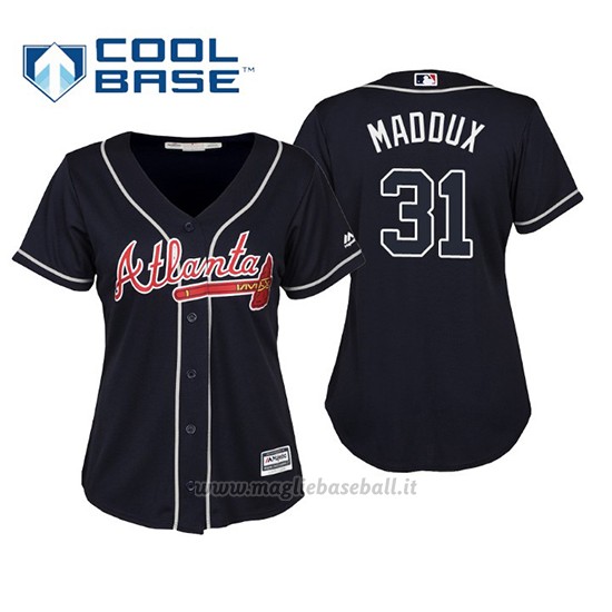 Maglia Baseball Donna Atlanta Braves Greg Maddux Cool Base Majestic Alternato 2019 Blu